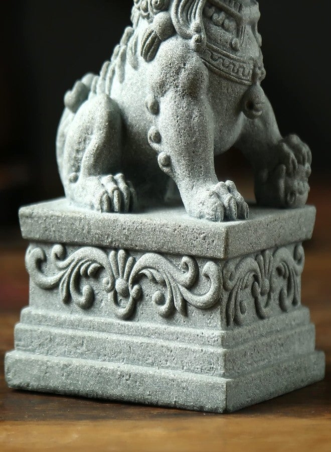 Sdeetesamjun Foo Dogs Statues Pair Guardian Lion Statues Fu Foo Dogs Stone Chinese Feng Shui Decor Housewarming Congratulatory to Ward Off Evil Energy (L) - Image 4